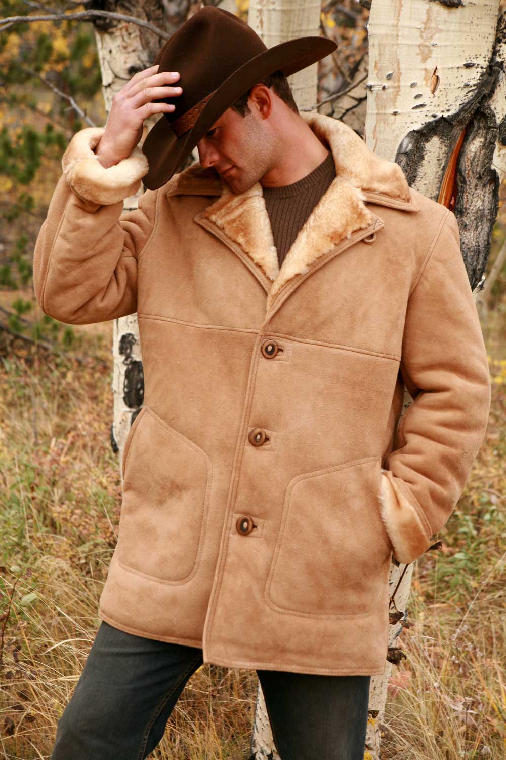 Mens sheepskin shearling on sale coat